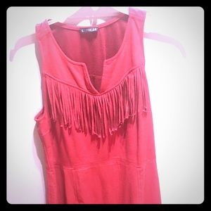 Suede red orange fringe dress from express